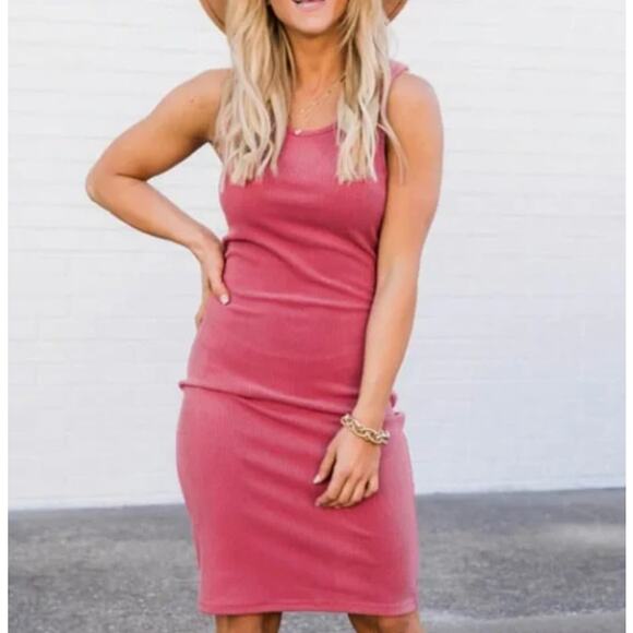 Pink Lily Mauve Pink Ribbed Tank Dress Size Small - Picture 1 of 5